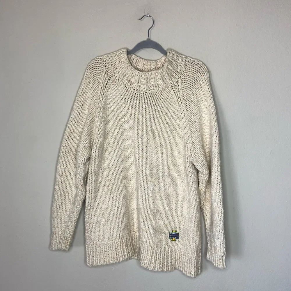 Tory Burch Speckled Hand Knit Wool Cotton Cream Dress Sweater Cowl Size M - Picture 9 of 13